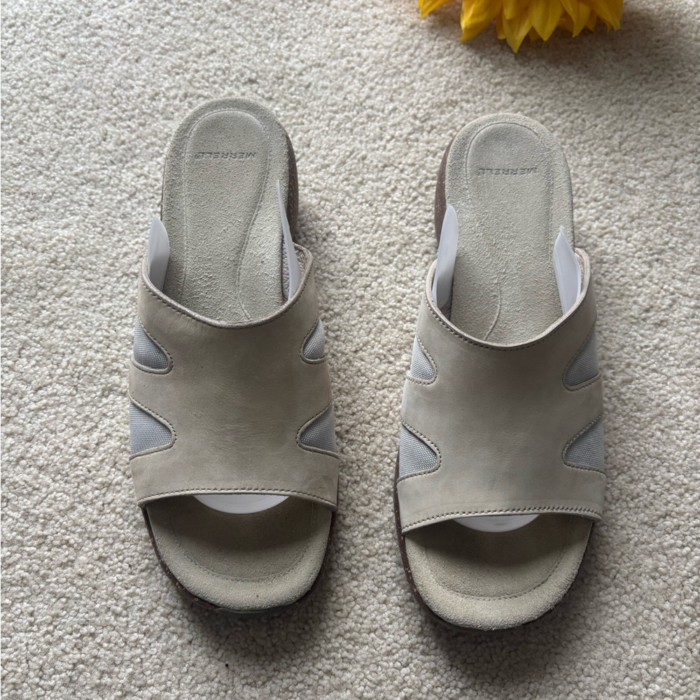 Merrell Leather Slide Sandals Comfort Footbed Neutral | Women’s